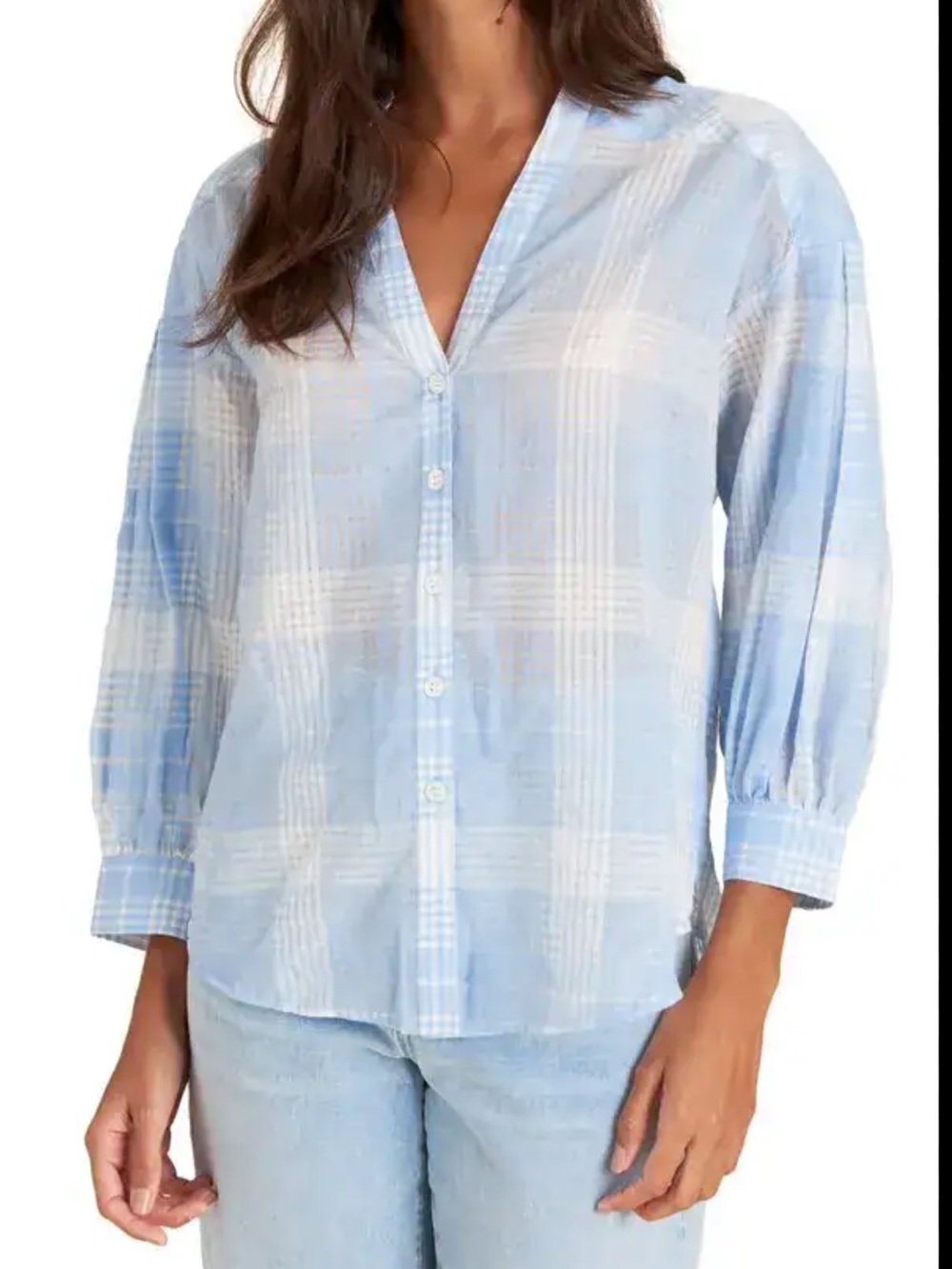 Veronica Beard Harris blue white plaid button up blouse small s